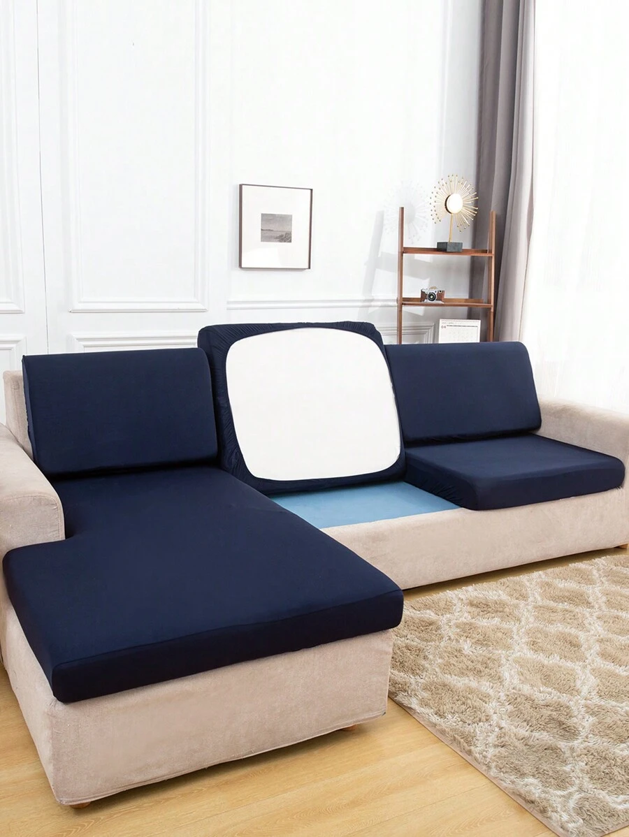 1 件純色半包沙發墊套,可拆卸彈性沙發套,客廳臥室辦公室沙發保護套 - 藏蓝色 - 查看 1