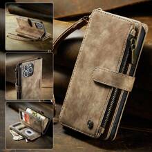 CASEME 復古錢包手機夾磁性手機殼防震pu皮革手機保護殼帶掛繩適用於三星iphone等手機 - 藍色 - 查看 2