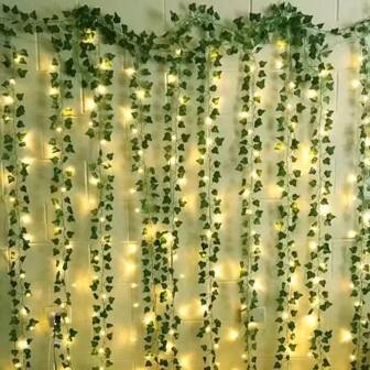 1 juego de guirnalda de hiedra artificial de 2 metros de largo, coronas de hiedra falsas con luces LED de 3 metros, utilizadas para decoración del hogar, cocina, flores, día de San Valentín, regalo
