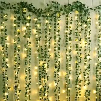 1 Set Of Artificial 2-Meter Long Ivy Wreath Fake Plants, Hanging Ivy Wreaths With 3-Meter LED String Lights, Used For Household Kitchen Flowers