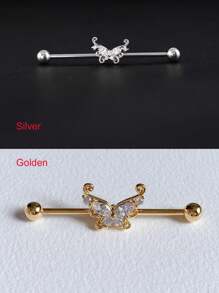 1PC Butterfly Industrial Piercing Barbell Zirconia Stainless Steel Ear Piercing Industrial Earring Scaffold 14G - Butterfly - View 7