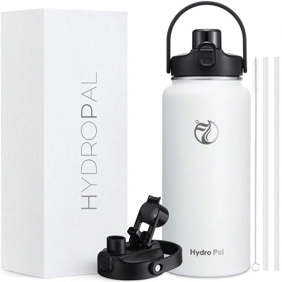 Insulated Water Bottle With 2-In-1 Lid (Chug Lid/Straw Lid),40oz/64oz Double Walled Vacuum Stainless Steel Water Bottles, Water Jug With Straw, Wide Mouth Insulated - 白色 - 查看 1