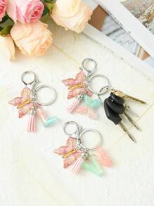 Elegant 1pc Initial Butterfly Tassel Zinc Alloy Keychain, Suitable For Backpack, Mobile Phone Case, Car Key, Etc. - Multicolor - View 5