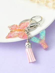 Elegant 1pc Initial Butterfly Tassel Zinc Alloy Keychain, Suitable For Backpack, Mobile Phone Case, Car Key, Etc. - Multicolor - View 9