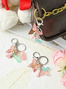Elegant 1pc Initial Butterfly Tassel Zinc Alloy Keychain, Suitable For Backpack, Mobile Phone Case, Car Key, Etc. - Multicolor - View 2