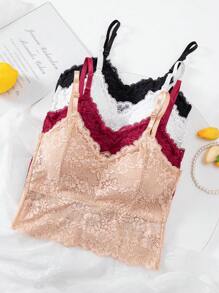 4 Stücke Damen Sexy Blumen Spitze Bhs Top Bequemer Bralette Unterwäsche Weiblich Ausgehöhlte Drahtlose Wäsche Nahtloser Bh - Verschiedenfarbig - Übersicht 4