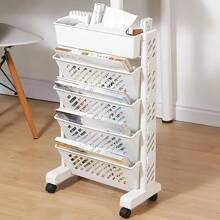 Yeavs 5-Tier Mobile Bookshelf, Rolling Bookcase Book Storage Rack, Movable File Folder Organizer Cart With Wheels For Home Study Office Living Room Classroom, White - White - View 3