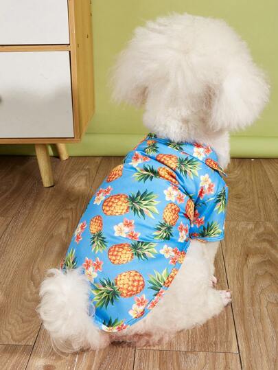 Áo kiểu Hawaii cho chó màu xanh dương, vàng, hồng với họa tiết dứa, hồng hạc, lá cọ, dừa, thích hợp cho các giống chó lớn như Chow Chow, Golden Retriever vào mùa hè.