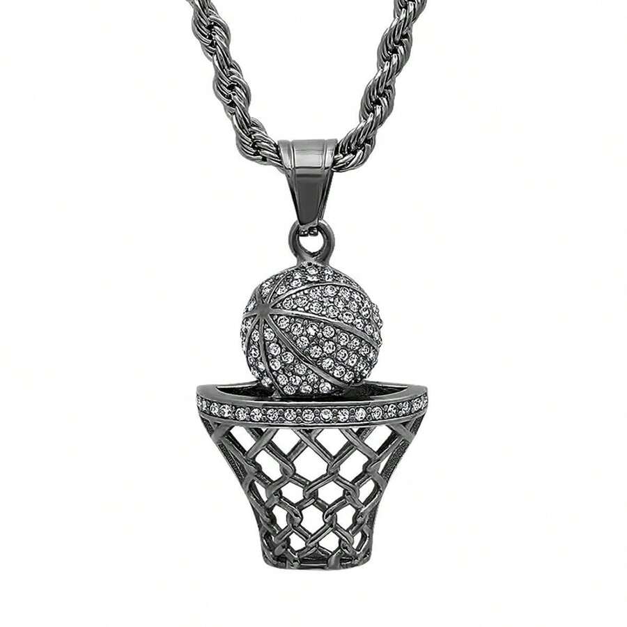 SWISH Basketball Pendant Necklace - Black - View 1