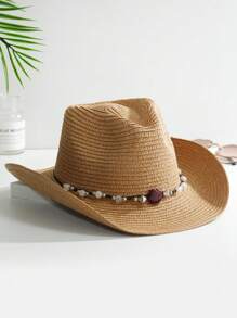 1頂通用款藍綠松石裝飾波西米亞牛仔女帽,沙灘帽遮陽帽,派對必備 - 多色7 - 查看 12