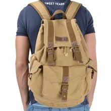 Gootium Canvas Backpack Rucksack Vintage Style Casual Daypack, Unisex - Khaki - View 6