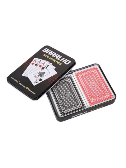 2pcs/Set Plastic Playing Cards, Small Text, Metal Tin Box, 5.7*8.7 Inch, Creative, High-End Gift, Red & Black Mixed Color, 25 Mil, BARALHO, Family Entertainment, Family Gathering, Number Recognition, Games, Washable, Waterproof, 100% Plastic, Valentine's Day Gift, Wedding Games, Lovers Games