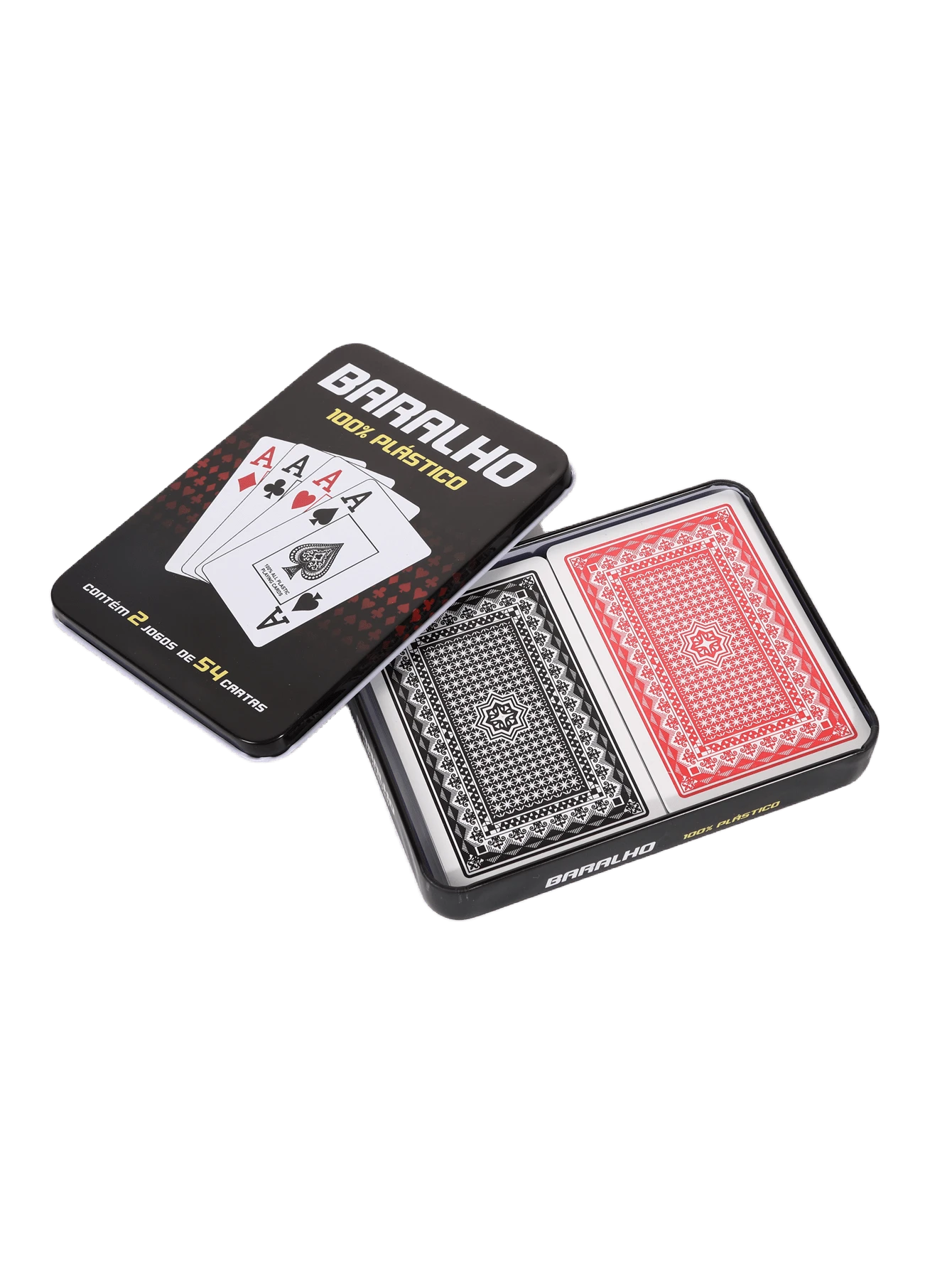 2 张/套塑料扑克牌，小文字，金属锡盒，5.7*8.7 英寸，创意，高端礼品，红黑混色，25 毫米，BARALHO，家庭娱乐，家庭聚会，数字识别，游戏，可洗，防水，100% 塑料，情人节礼物，婚礼游戏，情侣游戏 - 白色 - 查看 1