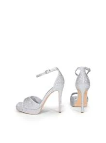 Women Rhinestone High Platform Heeled Sandals, Ankle Strap Open Toe High Stilettos Party Dress Sandals, For Wedding, Party, Prom - 銀色 - 查看 8