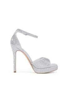 Women Rhinestone High Platform Heeled Sandals, Ankle Strap Open Toe High Stilettos Party Dress Sandals, For Wedding, Party, Prom - 銀色 - 查看 6