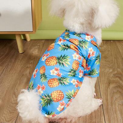 Áo kiểu Hawaii cho chó màu xanh dương, vàng, hồng với họa tiết dứa, hồng hạc, lá cọ, dừa, thích hợp cho các giống chó lớn như Chow Chow, Golden Retriever vào mùa hè.
