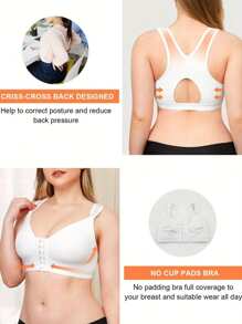 女士可调节钩眼扣、无衬垫、背部支撑、术后胸罩、内衣 - 白色 - 查看 6