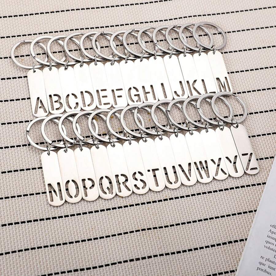 1 Miếng Không giới tính Thiết kế mới Thép không gỉ 26 Dài Vật rủ xuống Móc chìa khóa Với Xu hướng: Cắt giảm Chữ cái Đối với Học sinh Ba lô Đồ trang trí - Bạc - Xem 1