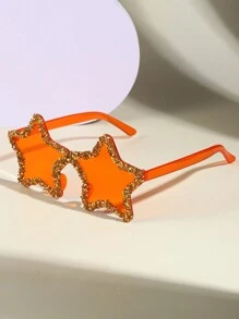 一副Y2K复古风格多巴胺时尚眼镜，星形图案，手工水钻装饰，无框设计，独特时尚，是婚礼、海滩派对、舞会和户外活动的理想之选。这款眼镜也是万圣节海滩配饰、女士眼镜、秋冬必备单品、商务休闲装、夏季海滩度假、户外活动和旅行的完美礼物。 - 彩色 - 查看 14