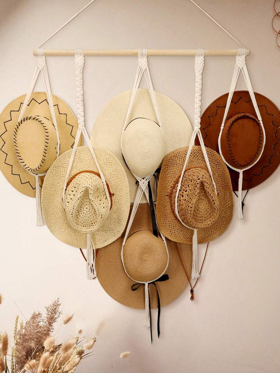 手編麻繩帽掛,波西米亞風帽架,可掛在牆上的帽架組織器,寬邊帽的掛帽收納 - 彩色 - 查看 1