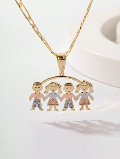 1 chiếc vòng cổ mặt dây chuyền "Gia đình" chạm khắc ba màu thời trang & đơn giản dành cho cả nam và nữ, thích hợp làm quà tặng, cặp đôi, bạn bè