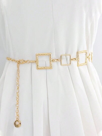 Street 1pcAdjustable Metal Square Waist Chain Belt Body Chain Suitable For Ladies And Girls Dress Dress Jeans Pants Belt Fashion Accessories Halloween Summer, School Fall, Autumn, Halloween