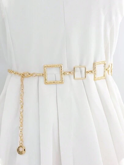 1pc Adjustable Metal Square Waist Chain, Body Chain Suitable For Women And Girls To Pair With Dresses, Jeans And Other Pants, Fashion Accessory Fit For Halloween, Summer, School Autumn And Other Occasions