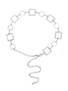 Street 1pcAdjustable Metal Square Waist Chain Belt Body Chain Suitable For Ladies And Girls Dress Dress Jeans Pants Belt Fashion Accessories Halloween Summer, School Fall, Autumn, Halloween - Gold - View 5