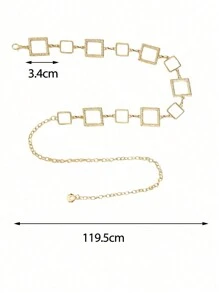 Street 1pcAdjustable Metal Square Waist Chain Belt Body Chain Suitable For Ladies And Girls Dress Dress Jeans Pants Belt Fashion Accessories Halloween Summer, School Fall, Autumn, Halloween - Gold - View 4