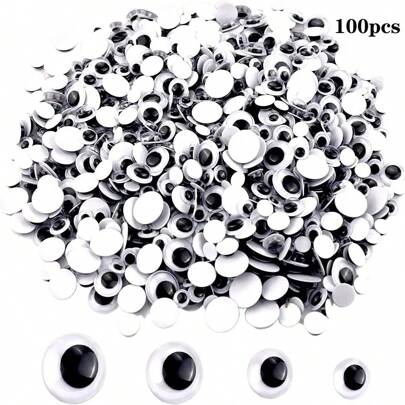 100入組黑色發抖谷歌眼睛帶自粘,6mm、8mm、10mm、12mm、15mm混合包裝,3歲以上