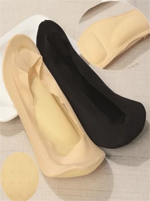 1pair Women's Solid Soft Invisible Low Vamp Non-Slip Comfortable Sock Insoles, Suitable For Spring/Summer