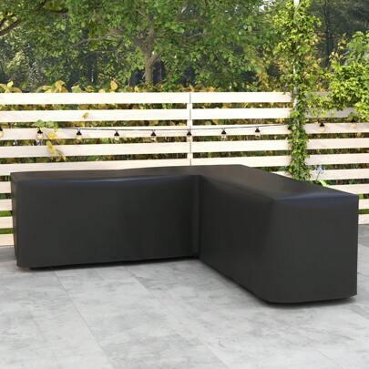 Outsunny L-Shaped Garden Furniture Cover, 420D Oxford Fabric Rattan Corner Sofa Cover With PU Coating, Waterproof Anti-UV Dustproof Windproof, Black, 250 X 250 X 79cm