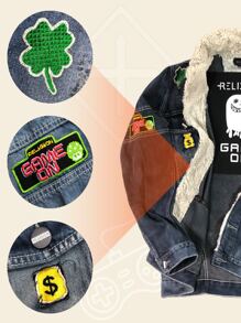 Jaqueta Jeans Masculina Game On Dirty Marine Com Pelinhos Patchs Bordados e NFT - Chumbo - Visão 2