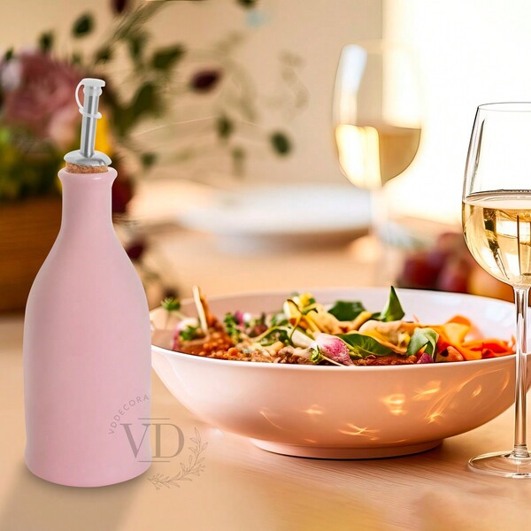Porta azeite ou Vinagre de Cerâmica Rosa Exclusivo