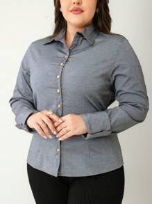 Plus Size Blouses - Grey - View 5