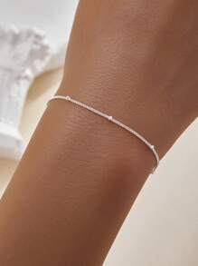 1入組女用純銀珠子手鍊,適合日常佩戴 - 銀色 - 查看 2