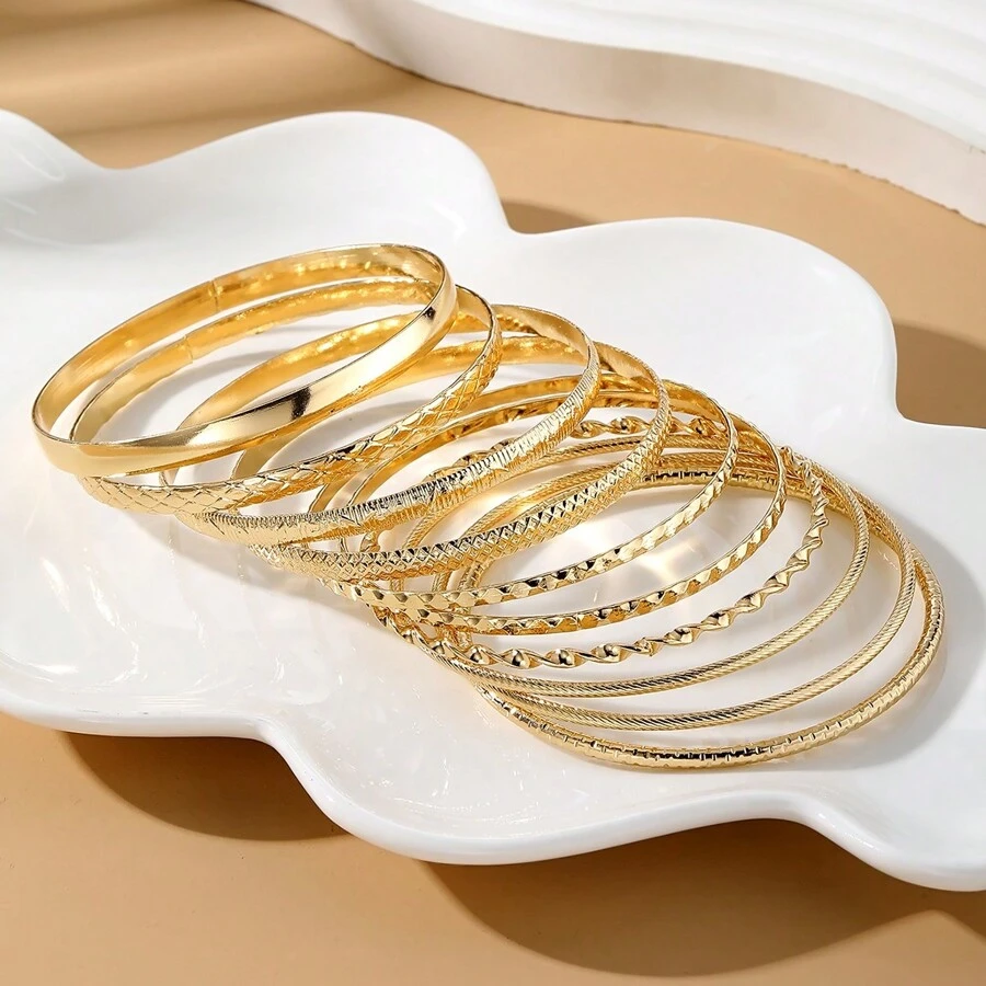 6/7/10 件金属时尚波西米亚风金手链套装 - 金黃色 - 查看 1