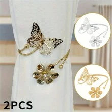 1 件/2 件金色/银色金属蝴蝶花窗帘系带 - 时尚金属窗帘夹，易于安装和装饰，现代风格的家居装饰，适用于家庭、客厅、卧室、房间和办公室的窗户装饰 - 2PCS窗簾扣 - 查看 13
