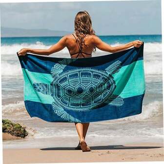 1pc Beach Towel, Sand Free, Quick Dry, Absorbent Turtle Design Ultrafine Fiber Towel, Suitable For Travel, Swimming Pool, And Beach, 29.5x59 Inches