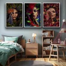 3pcs/Set Colorful Woman Face Printed Canvas Wall Art For Home Decor, Suitable For Bedroom, Bathroom, Office, Kitchen, No Frames