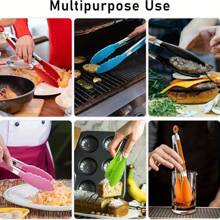 1pc Small Kitchen Tongs, 7-Inch Mini Food Tongs, Heat Resistant Nylon Tips Tongs For Cooking, Serving, BBQ, Grilling, Salad And More, Kitchen Stuff, Baking Tools