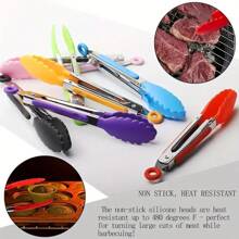1pc Small Kitchen Tongs, 7-Inch Mini Food Tongs, Heat Resistant Nylon Tips Tongs For Cooking, Serving, BBQ, Grilling, Salad And More, Kitchen Stuff, Baking Tools