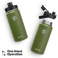 Insulated Water Bottle With 2-In-1 Lid (Chug Lid/Straw Lid),40oz/64oz Double Walled Vacuum Stainless Steel Water Bottles, Water Jug With Straw, Wide Mouth Insulated - 橄欖綠 - 查看 3