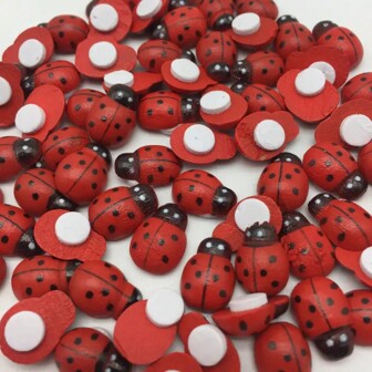 100pcs Miniature Wooden Ladybug Shaped Self-Adhesive Diy Easter Crafts Home Decor Wood Card Making Hat Decoration Flatback Sticker(8x11mm,Red) Summer, School