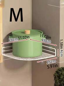 1pc Kitchen Corner Shelf For Pot And Pan Storage, Wall Mounted With Hooks And Layers - Black - View 6