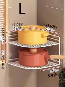 1pc Kitchen Corner Shelf For Pot And Pan Storage, Wall Mounted With Hooks And Layers - Black - View 5