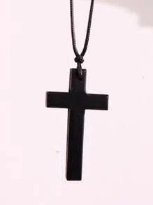 1pc Wooden Cross Pendant, Adjustable & Pullable Men's Necklace, Vintage & Fashionable Gift For Party Outfits