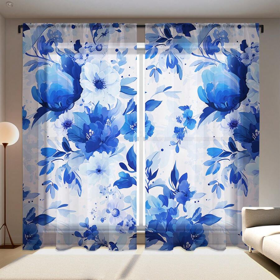 2 Panels , , Polyester Bán tuyệt đối Mềm mại Sa mỏng Rèm Đối với Cửa sổ Đồ trang trí Với Bốn Phong cách ( Màu xanh lá Thực vật , Hoang dã Hoa , Hoa hồng , Hoàng hôn Phong cảnh , Nông thôn Nông thôn Phong cảnh ) , Thẩm mỹ Sống Trang trí - YS-63 - Xem 1