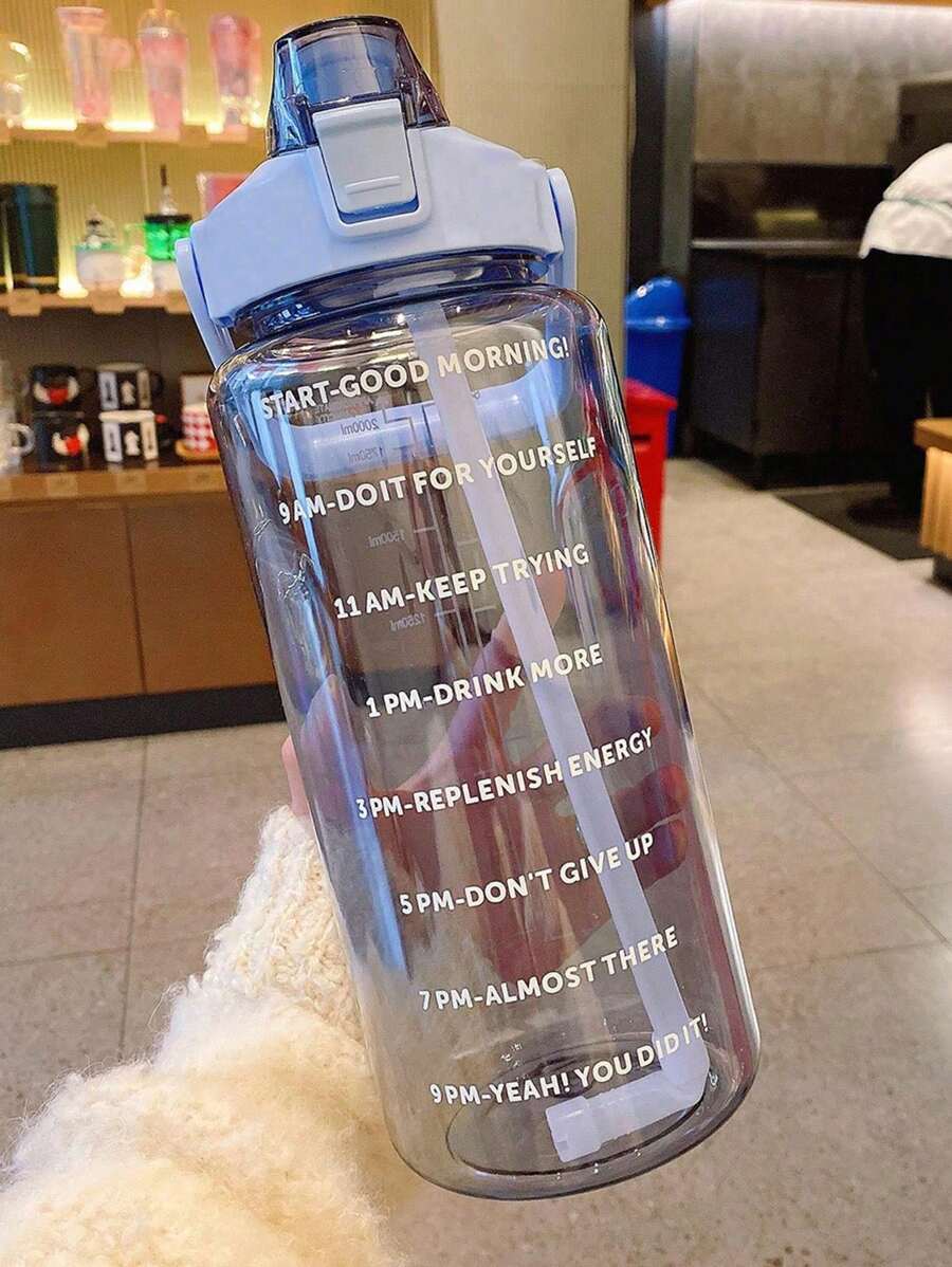 1 bình nước nhựa trong suốt 2000ml/750ml có in khẩu hiệu, bình nước thể thao trong nhà/ngoài trời - Màu xanh lam - Xem 1