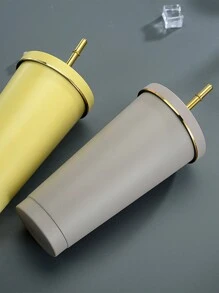 1 件浅灰色不锈钢真空保温杯带吸管，大容量咖啡杯，适用于汽车和礼品水瓶 - 淺灰色 - 查看 5